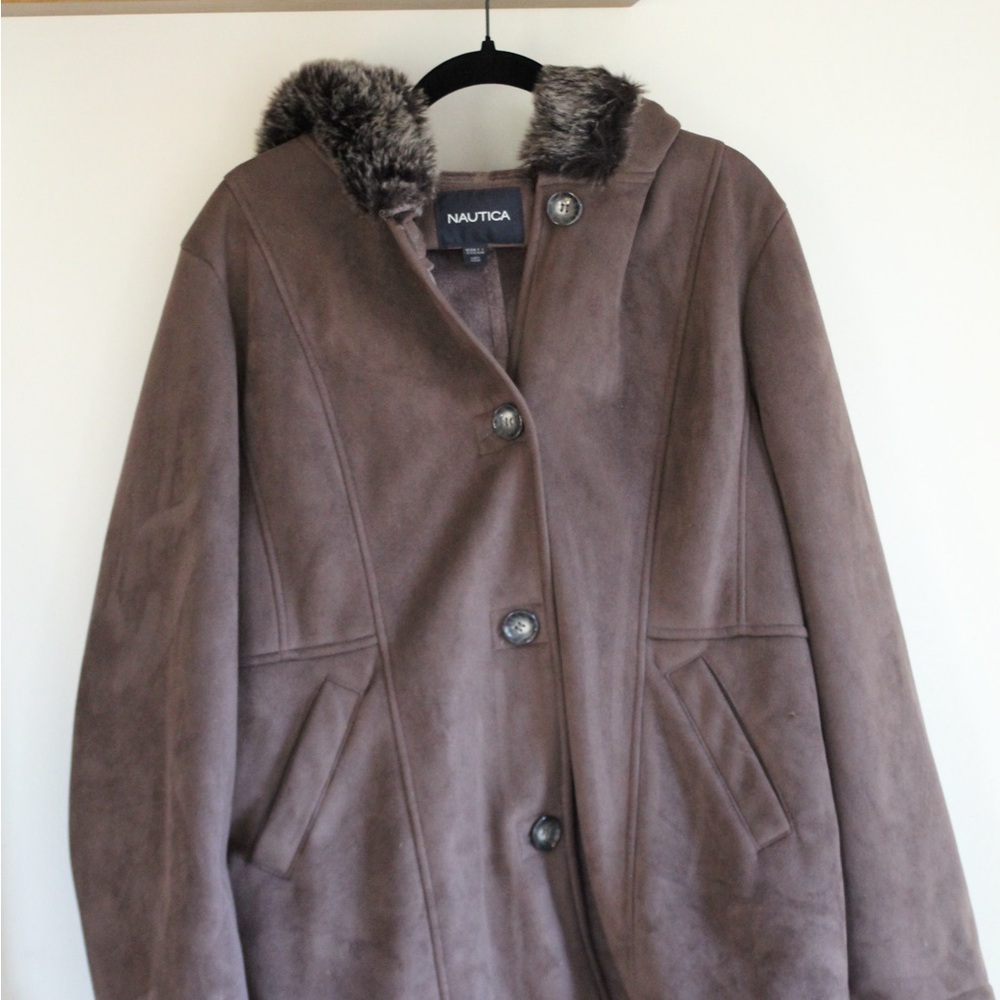 Nautica Women's brown Teddy Jacket with Faux Fur